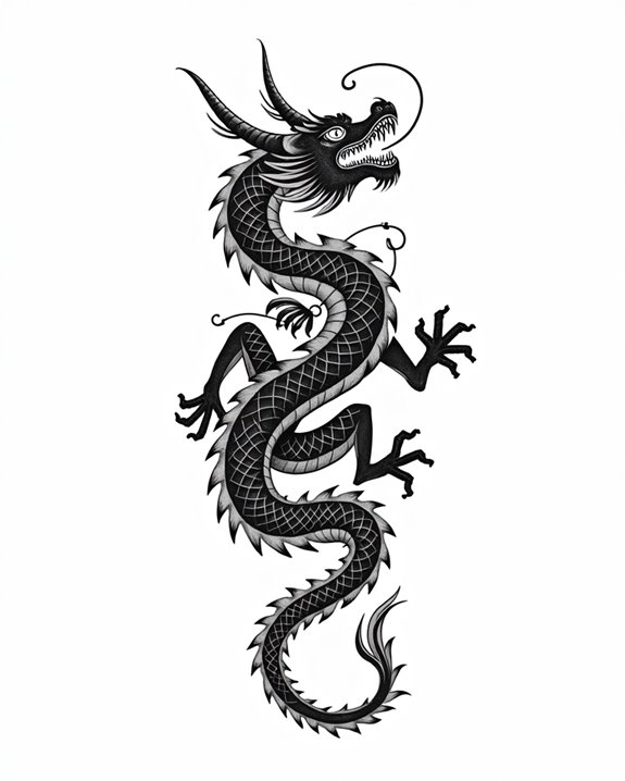 bold monochrome dragon artistry