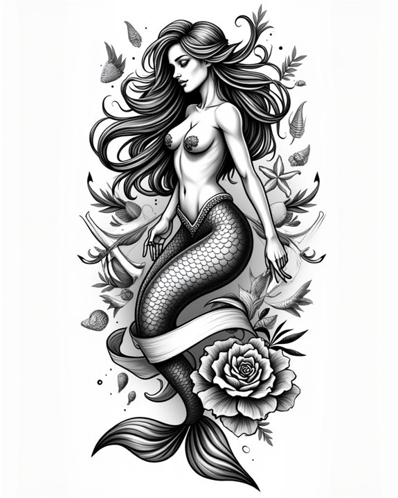 bold old school mermaid