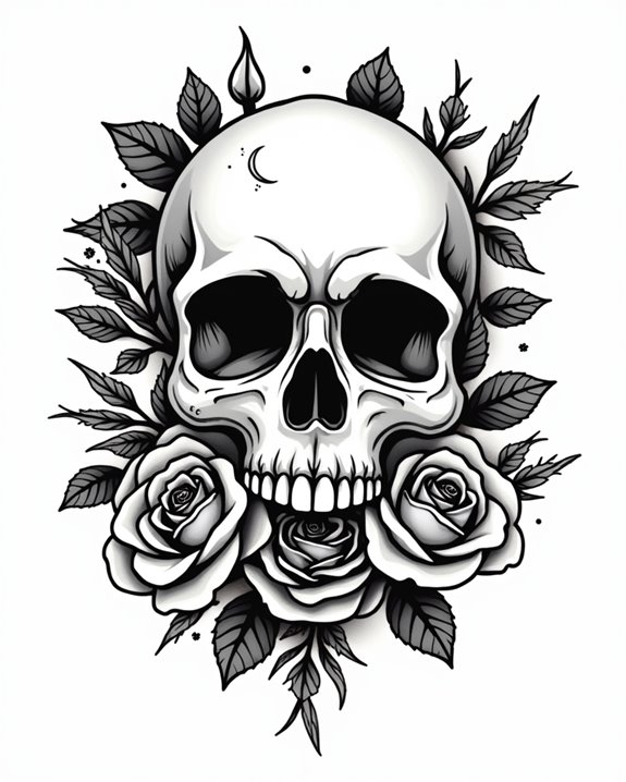bold red rose skull