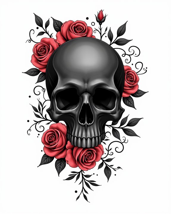 bold skull with red roses