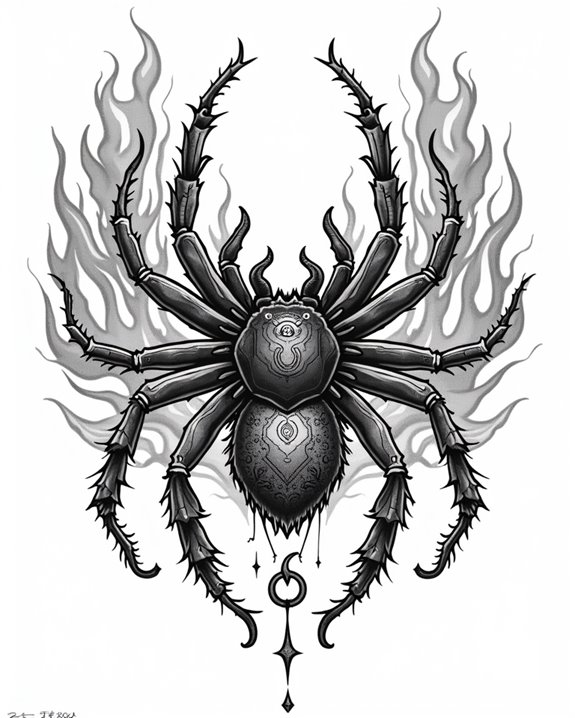bold spider with fiery flames
