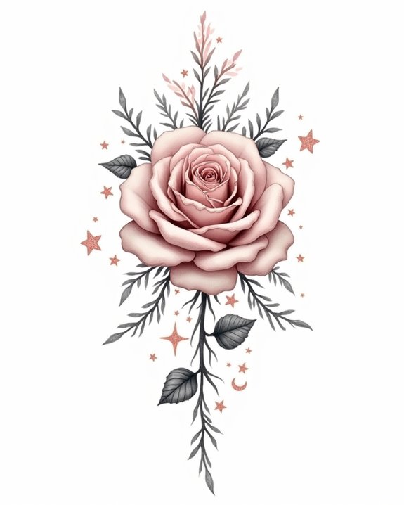celestial floral moon tattoo