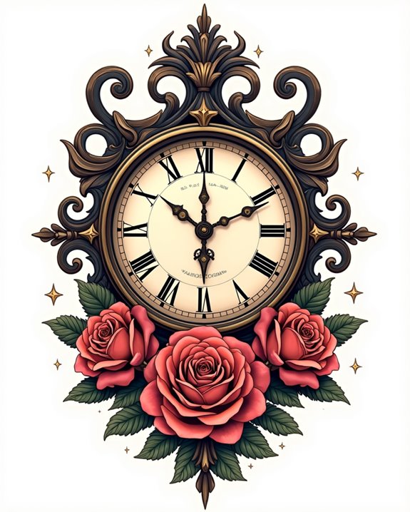 clock roses traditional tattoo