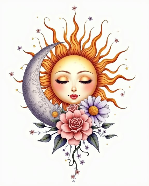 colorful celestial flower tattoos