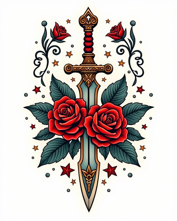 colorful durable dagger tattoo