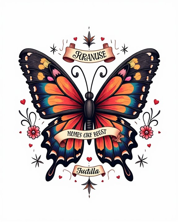 colorful family butterfly tattoo