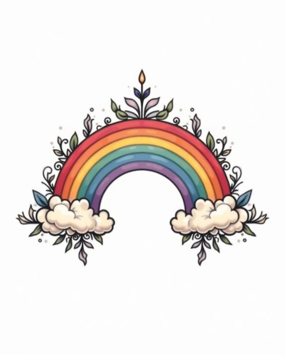 colorful rainbow with cloud accents