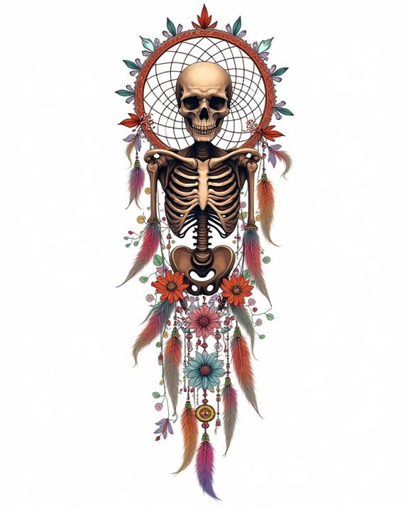colorful skeleton with dreamcatcher