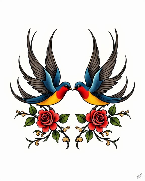 colorful swallow tattoo accents