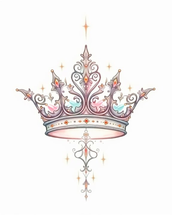 colorful watercolor crown tattoo