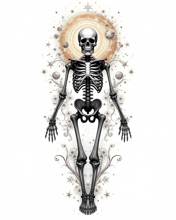 cosmic skeleton with celestial orbits