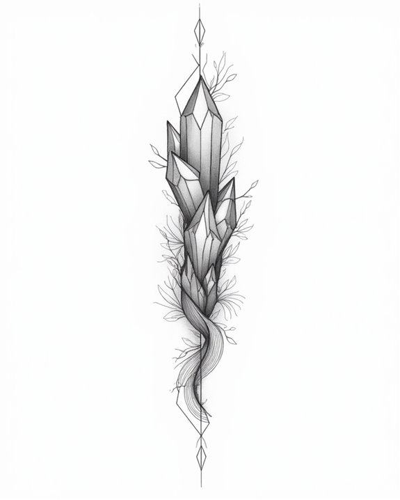 crystal geode spine tattoo