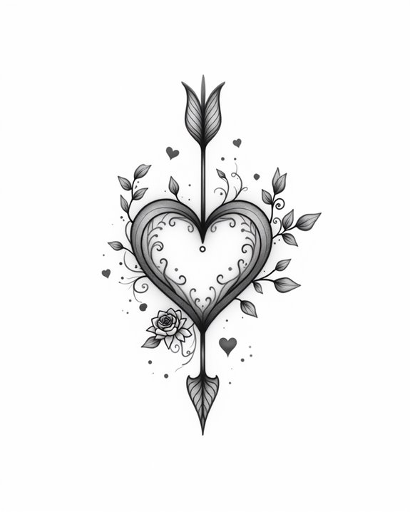 delicate heart arrow tattoo