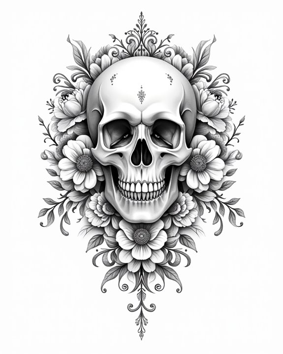 delicate skull floral tattoos