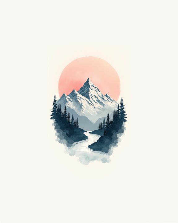 delicate watercolor mountain accents