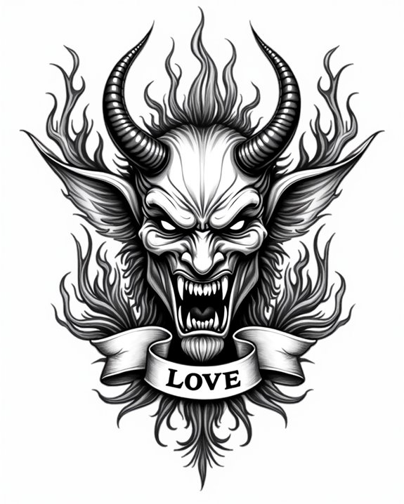 devil love banner tattoo