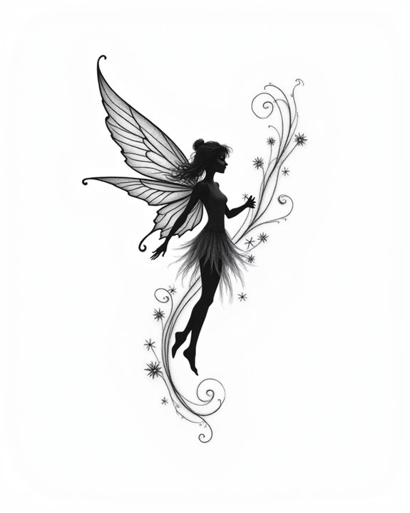 elegant fairy silhouette with stars