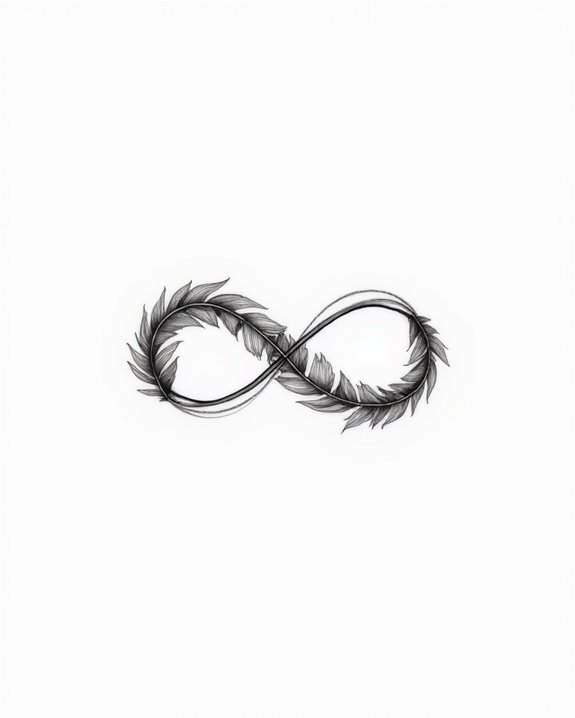 elegant feather infinity tattoo