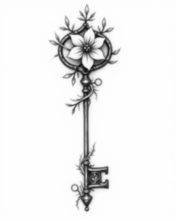 elegant floral key tattoos