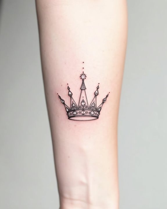 elegant gemstone crown tattoo
