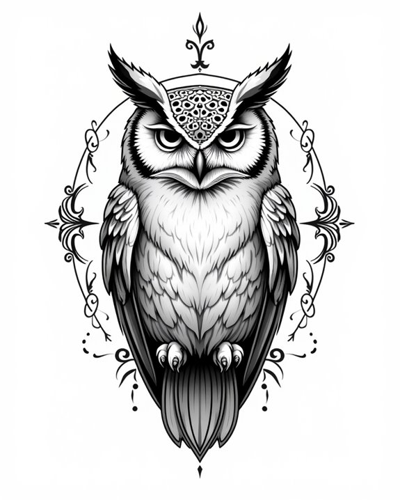 elegant minimalist owl tattoo
