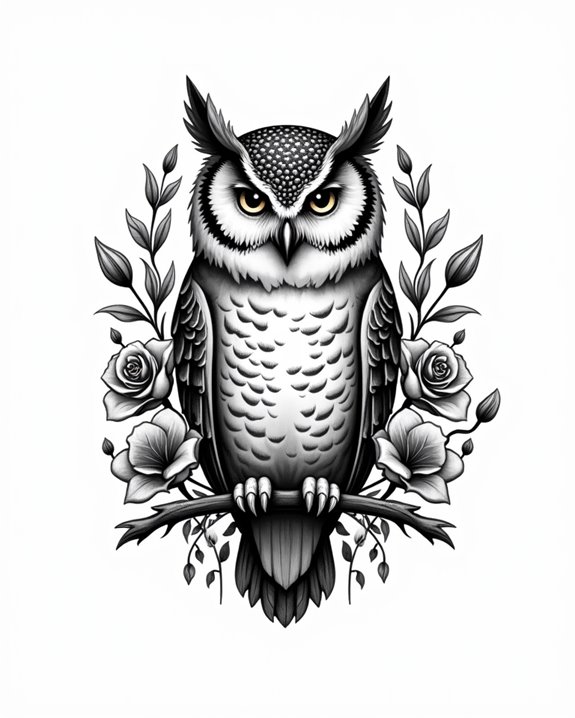elegant owl with floral background