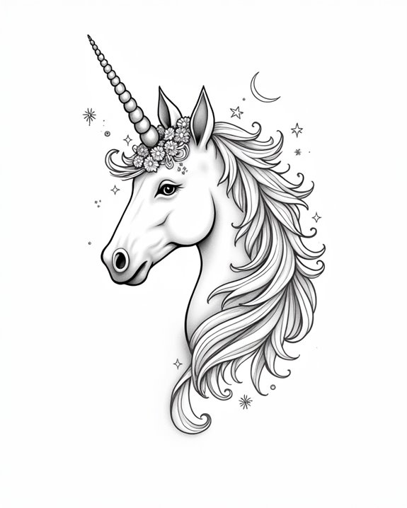 elegant pastel unicorn lineart