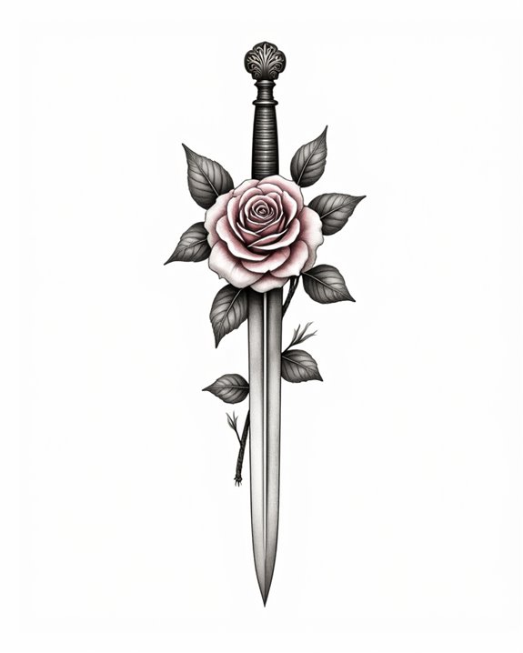 elegant rose with dagger