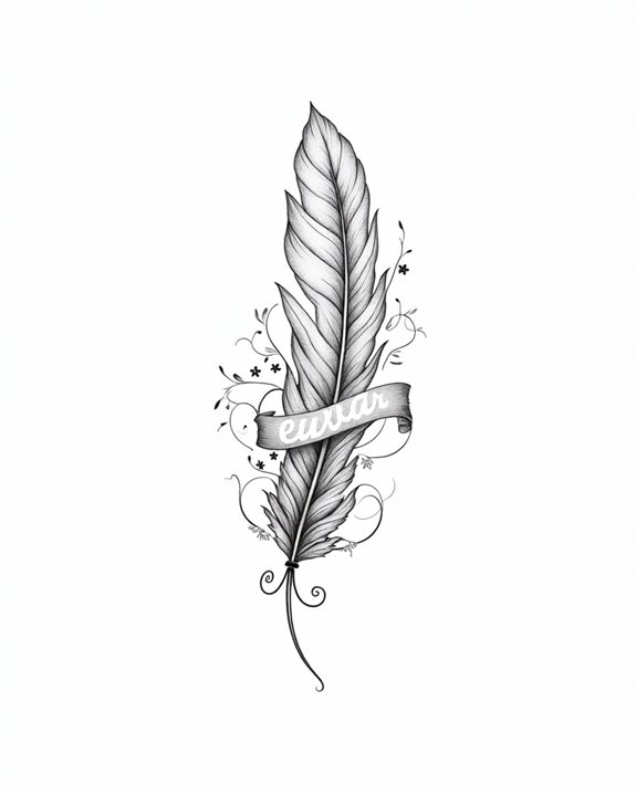 elegant script feather tattoos
