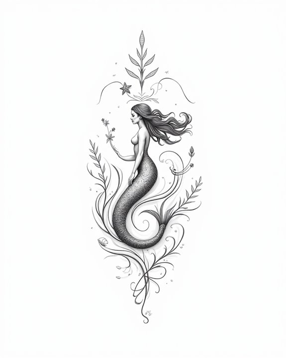 elegant siren beside ocean waves