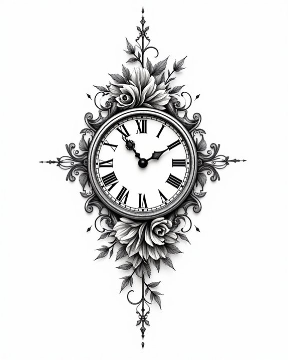 elegant tiny clock tattoo