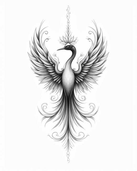 elegant traditional crane tattoo