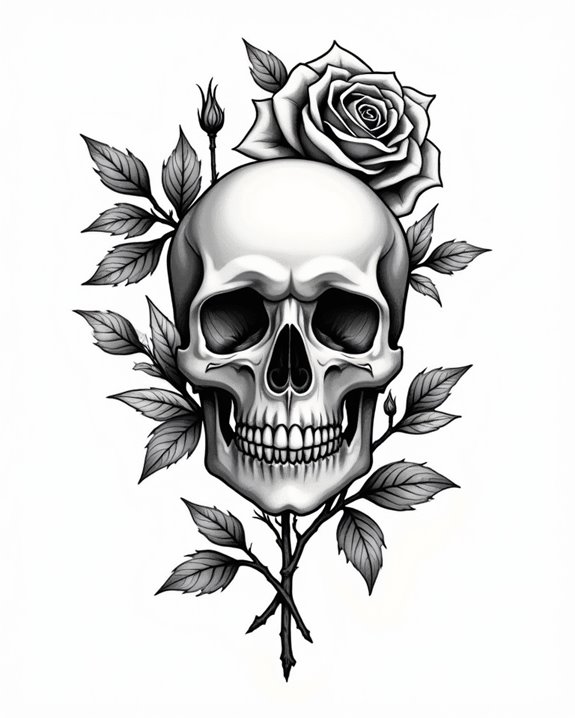 elegant vintage skull roses