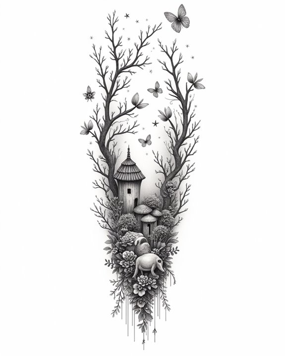 enchanted cosmic woodland scene