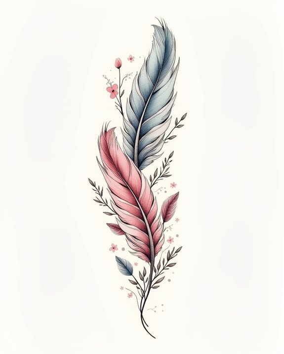 ethereal pastel feather tattoos