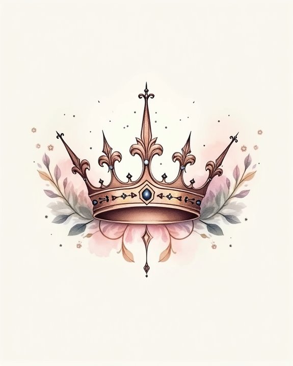 ethereal watercolor crown tattoos