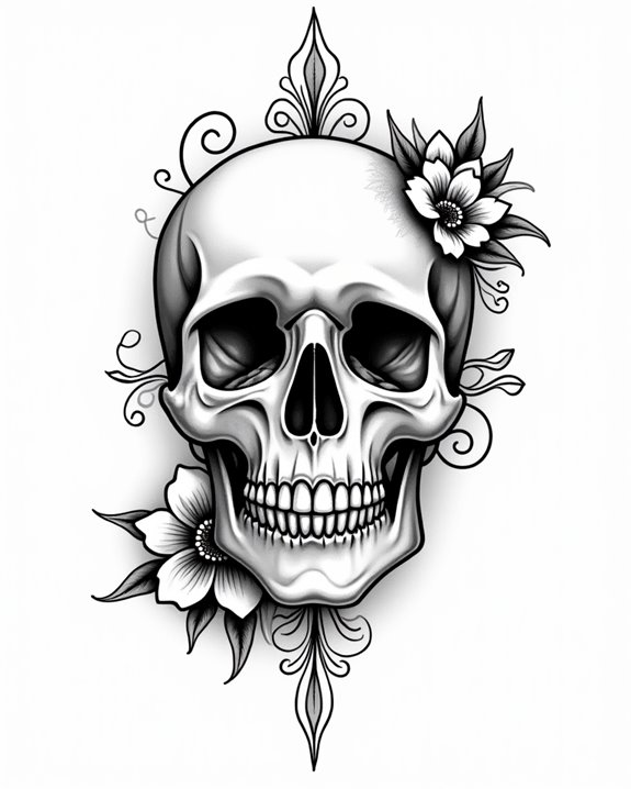 exaggerated colorful skull design