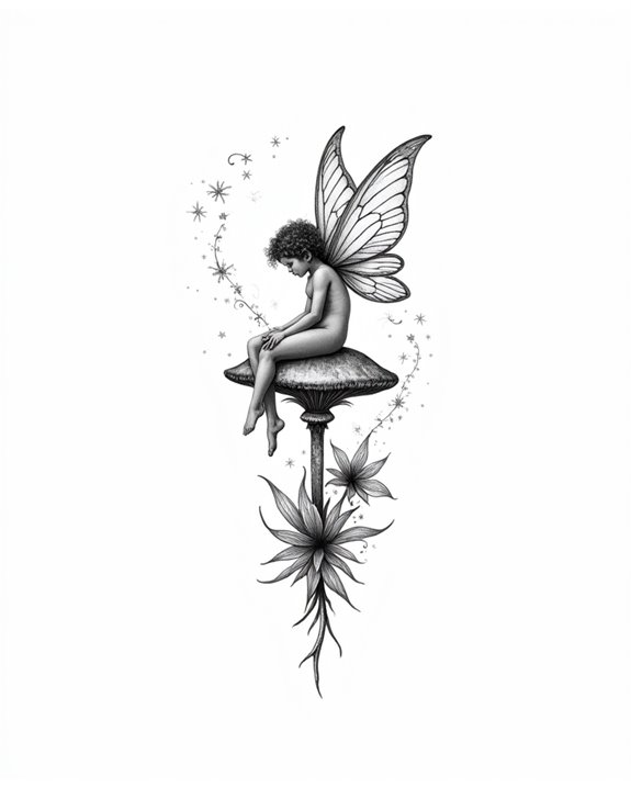 fairy examines shimmering dewdrop