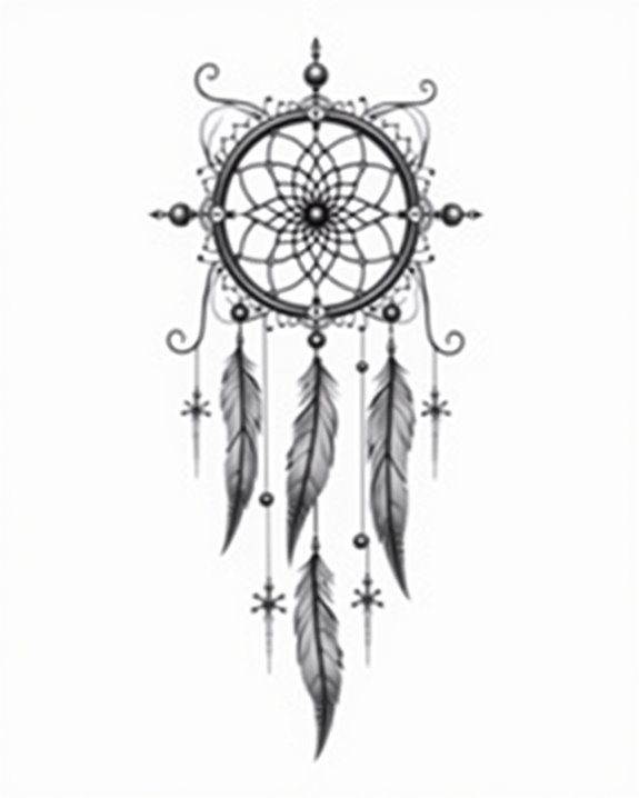 feathered dreamcatcher tattoo style