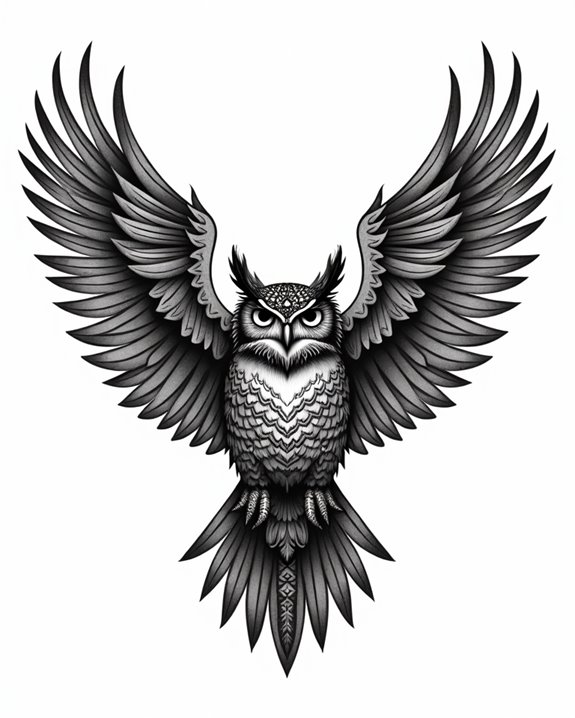 feathered native owl tattoo