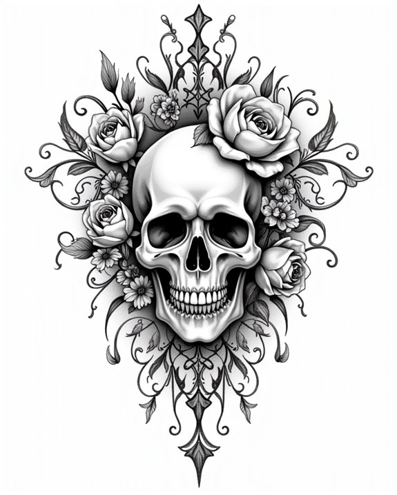feminine floral skull artistry