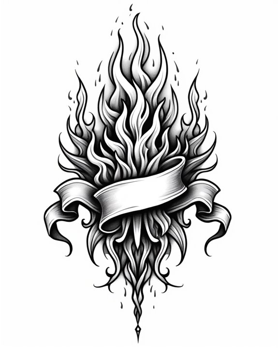 fiery bold banner tattoo