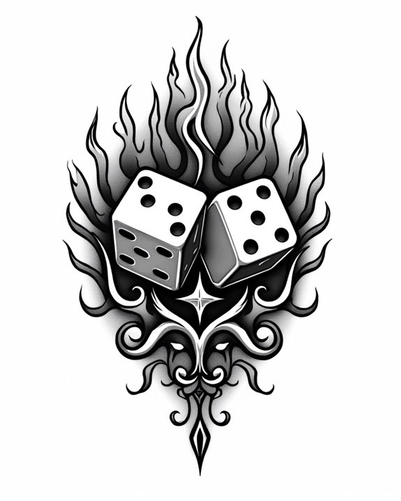 fiery bold dice tattoo
