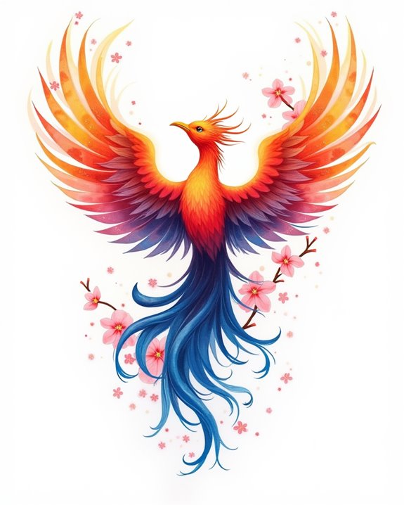 fiery phoenix with blossoms