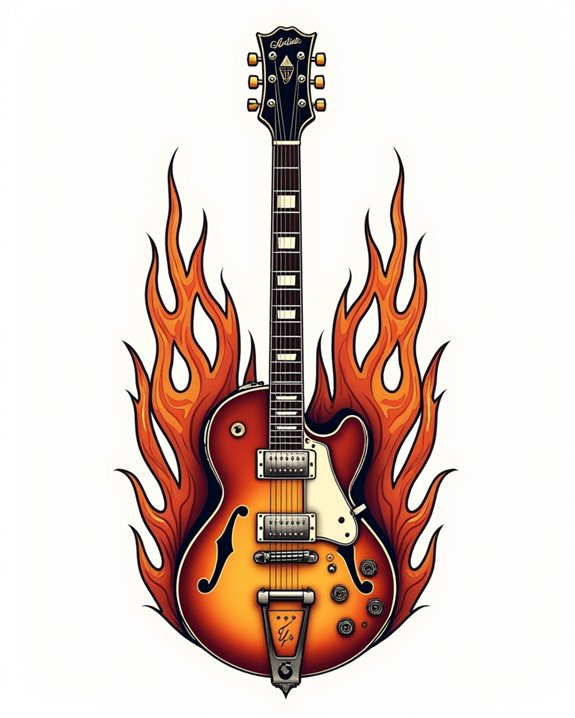 flaming electric guitar artwork