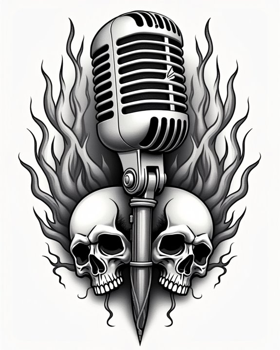 flaming skull microphone tattoo