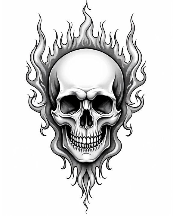 flaming skull tattoo design