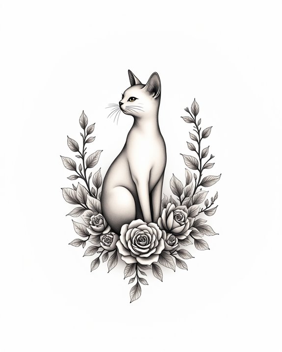 floral accents enhance feline elegance