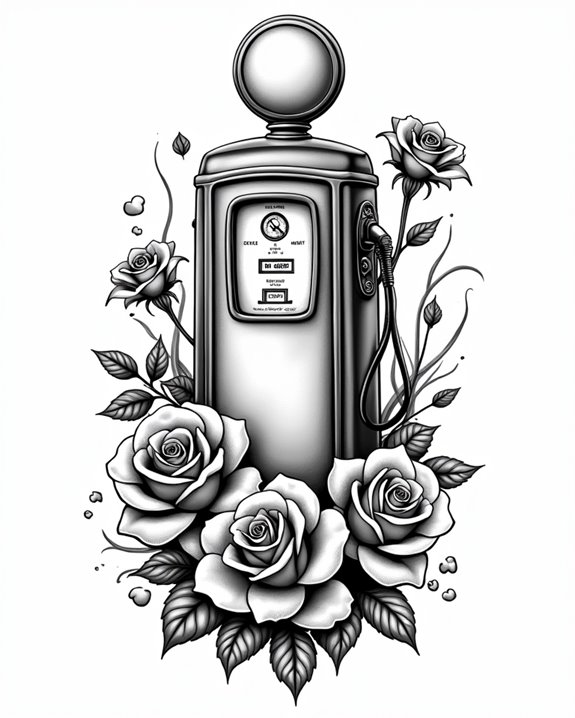 floral contrast on gas pumps