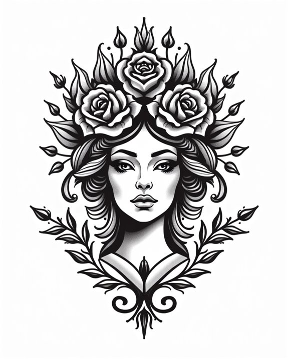 floral face tattoo art